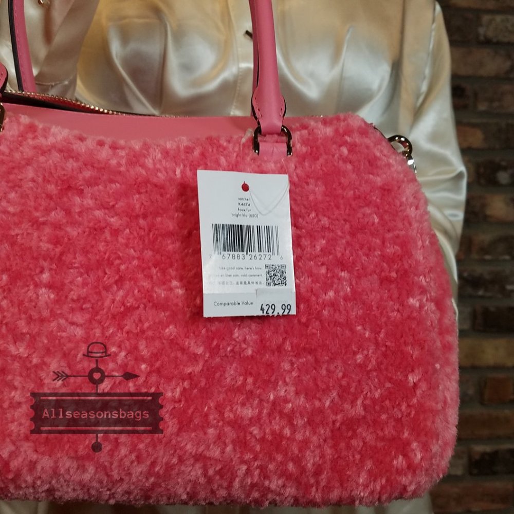 Kate Spade MIMI Medium Faux Fur Pomegranate Smooth Leather Satchel Hand Bag PINK - Picture 6 of 10